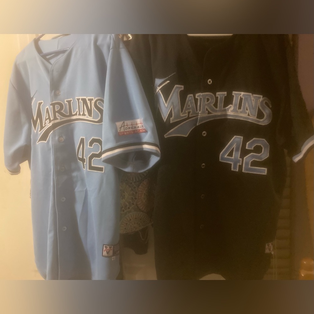 2 Victory Athletics Miami Marlins Button-Down Jerseys Size 48 both NWOT